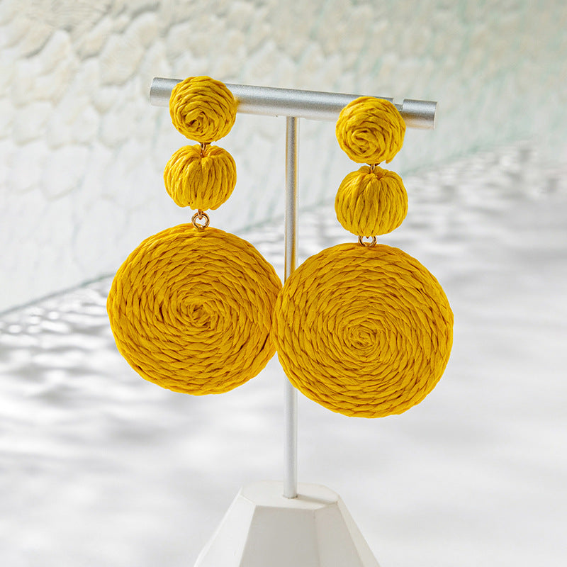 Wholesale Klein Blue Gourd Braided Raffia Hoop Earrings